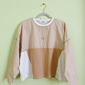 Korean oversized colorblock beige striped shirt